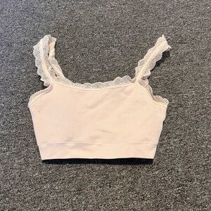 Lace Trim Cream Crop Top